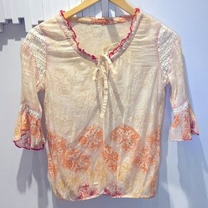 Free People Bohemian top - ruffle sleeves, crochet details,  XS, no tag